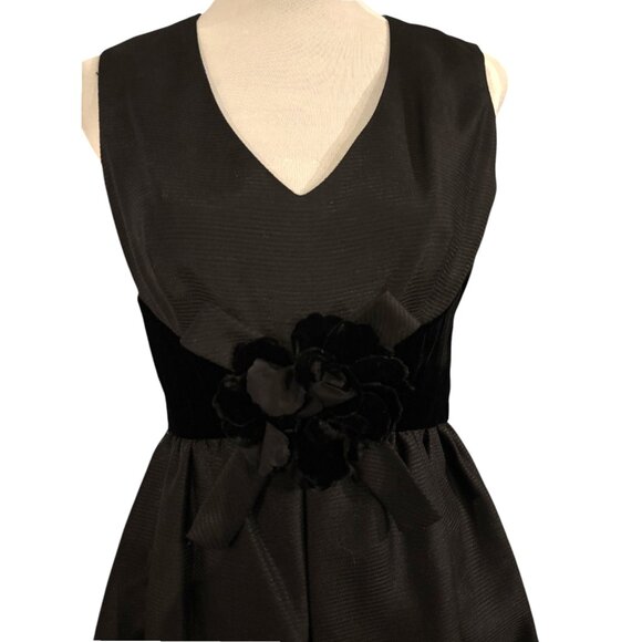 VTG 50s 60s Bonwit Teller Woman's black velvet contrast flower cocktail dress XS - Picture 3 of 12